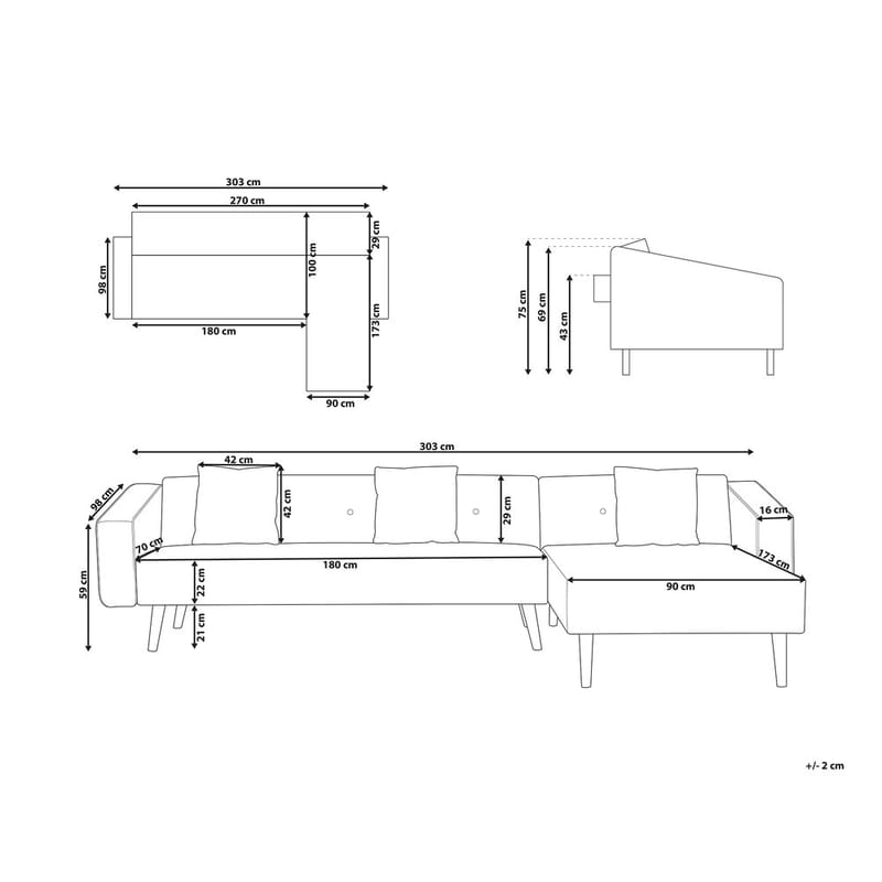 Hörnsoffa Vadso - Vit, ljust trä/Vänstervänd - Möbler - Vardagsrum - Bäddsoffor - Hörnbäddsoffa
