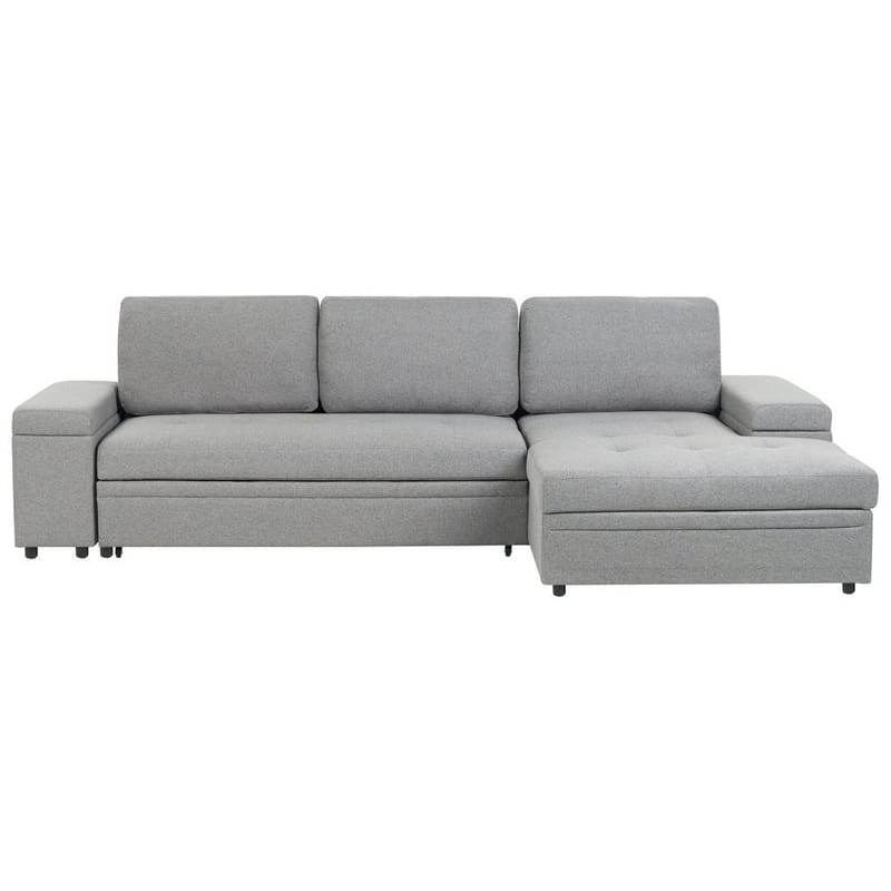 Hrisey 3-sits Höger L-formad Bäddsoffa 160x233 cm med Förvaring i Linne, Ljusgrå