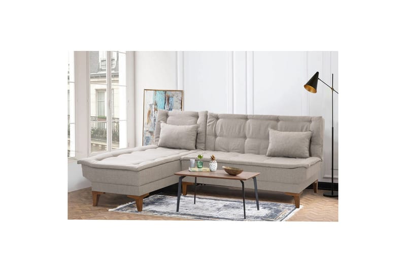 Hunterville 4-sits Vänster L-formad Längsbäddad Bäddsoffa 107x225 cm i Tyg - Beige - Möbler - Vardagsrum - Bäddsoffor