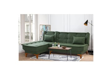 Hunterville 4-sits Vänster L-formad Längsbäddad Bäddsoffa 107x225 cm i Tyg - Grön - Möbler - Vardagsrum - Bäddsoffor