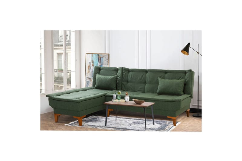 Hunterville 4-sits Vänster L-formad Längsbäddad Bäddsoffa 107x225 cm i Tyg - Grön - Möbler - Vardagsrum - Bäddsoffor