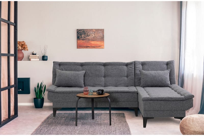 Hunterville Höger L-formad 4 sits Längsbäddad Bäddsoffa 107x225 cm i Tyg - Grå - Möbler - Vardagsrum - Bäddsoffor