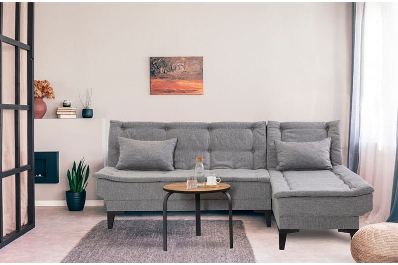 Hunterville Höger L-formad Längsbäddad Bäddsoffa 107x225 cm i Tyg - Grå - Möbler - Vardagsrum - Bäddsoffor