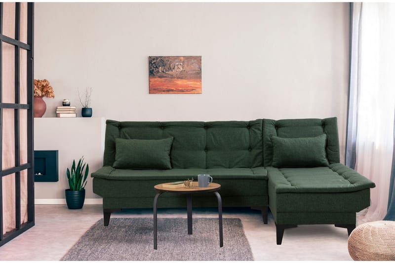Hunterville Höger L-formad Längsbäddad Bäddsoffa 107x225 cm i Tyg - Grön - Möbler - Vardagsrum - Bäddsoffor