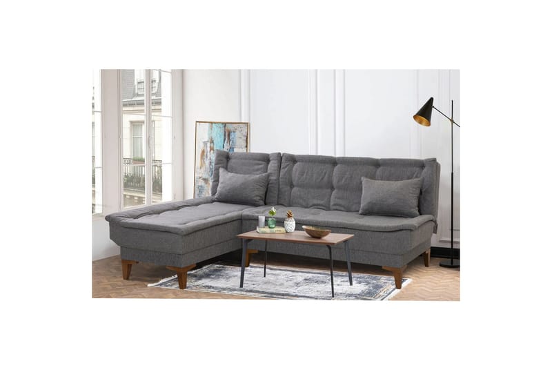 Hunterville Vänster L-formad Längsbäddad Bäddsoffa 107x225 cm i Tyg - Grå - Möbler - Vardagsrum - Bäddsoffor