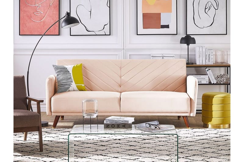 Induja 3-sits Bäddsoffa - Sammet/Beige - Möbler - Vardagsrum - Bäddsoffor