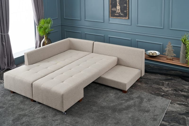 IRELAND Schäslongbäddsoffa Vänster Krämvit/Svart - Beige - Möbler - Vardagsrum - Bäddsoffor