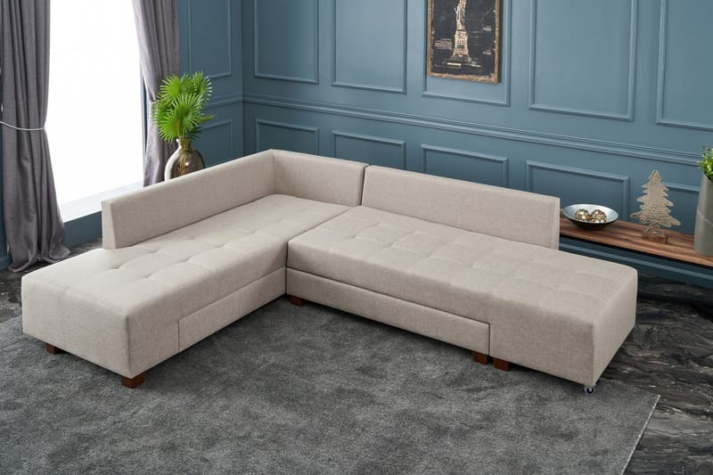 IRELAND Schäslongbäddsoffa Vänster Krämvit/Svart - Beige - Möbler - Vardagsrum - Bäddsoffor