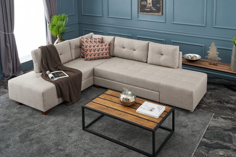 IRELAND Schäslongbäddsoffa Vänster Krämvit/Svart - Beige - Möbler - Vardagsrum - Bäddsoffor