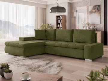 Irja 4-sits Bäddsoffa med divan Vänstervänd - Olivgrön - Möbler - Vardagsrum - Bäddsoffor - Hörnbäddsoffa