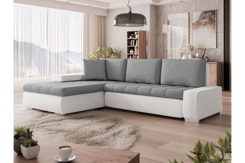 Irja Bäddsoffa med Divan 3-sits i Konstläder - Vit/Grå - Möbler - Vardagsrum - Bäddsoffor