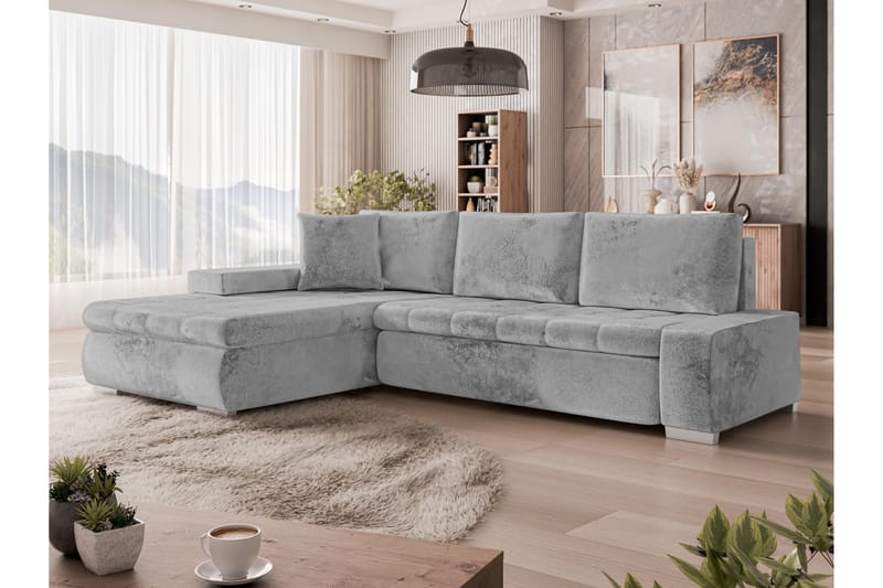 Irja Bäddsoffa med Divan 3-sits i Plysch - Grå - Möbler - Vardagsrum - Bäddsoffor