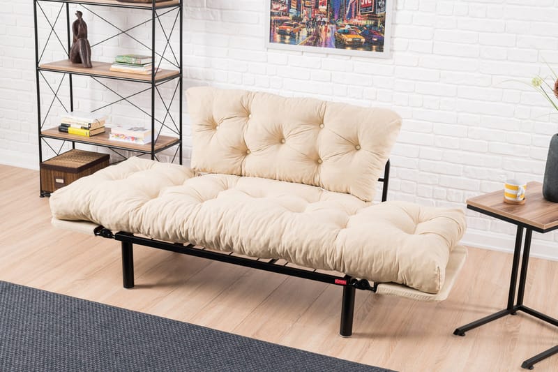 Jenica 2-sits Fällbar Bäddsoffa i Tyg med Metallben - Beige - Möbler - Vardagsrum - Bäddsoffor
