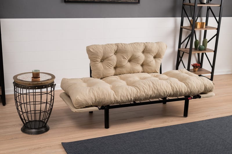 Jenica 2-sits Fällbar Bäddsoffa i Tyg med Metallben - Beige - Möbler - Vardagsrum - Bäddsoffor