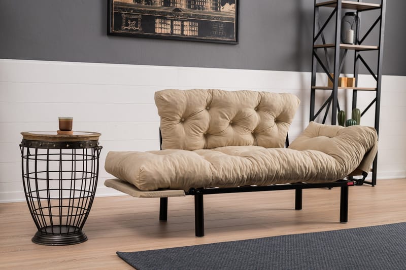 Jenica 2-sits Fällbar Bäddsoffa i Tyg med Metallben - Beige - Möbler - Vardagsrum - Bäddsoffor