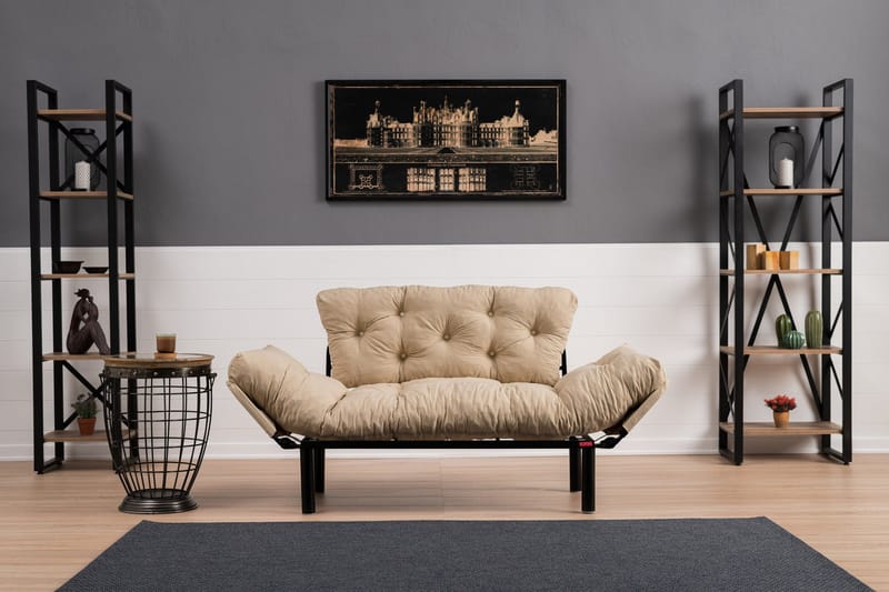 Jenica 2-sits Fällbar Bäddsoffa i Tyg med Metallben - Beige - Möbler - Vardagsrum - Bäddsoffor