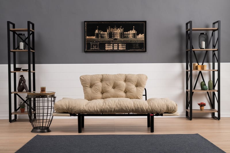 Jenica 2-sits Fällbar Bäddsoffa i Tyg med Metallben - Beige - Möbler - Vardagsrum - Bäddsoffor