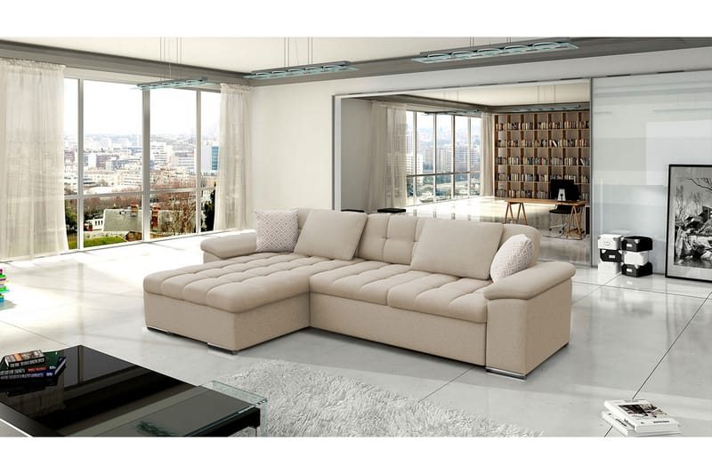 JINIMU Bäddsoffa m. Divan Förvaring 3-sits 227x129 Beige - Möbler - Vardagsrum - Bäddsoffor