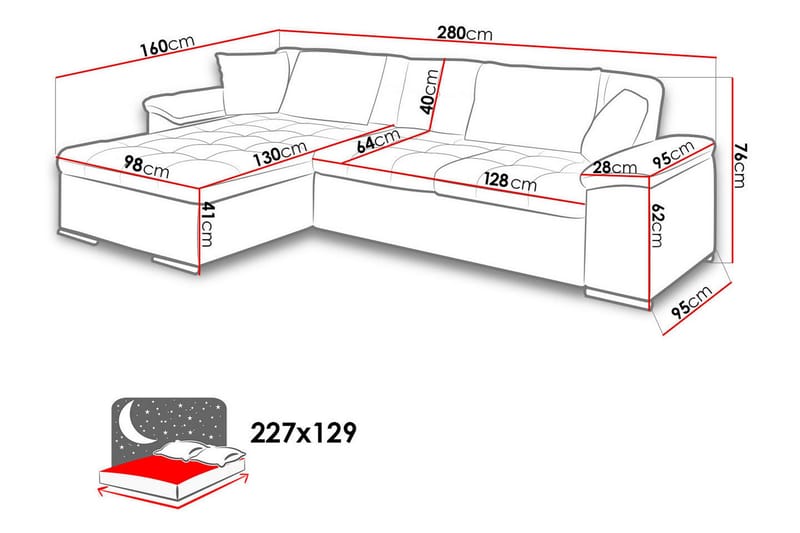 JINIMU Bäddsoffa m. Divan Förvaring 3-sits 227x129 Grå - Möbler - Vardagsrum - Bäddsoffor