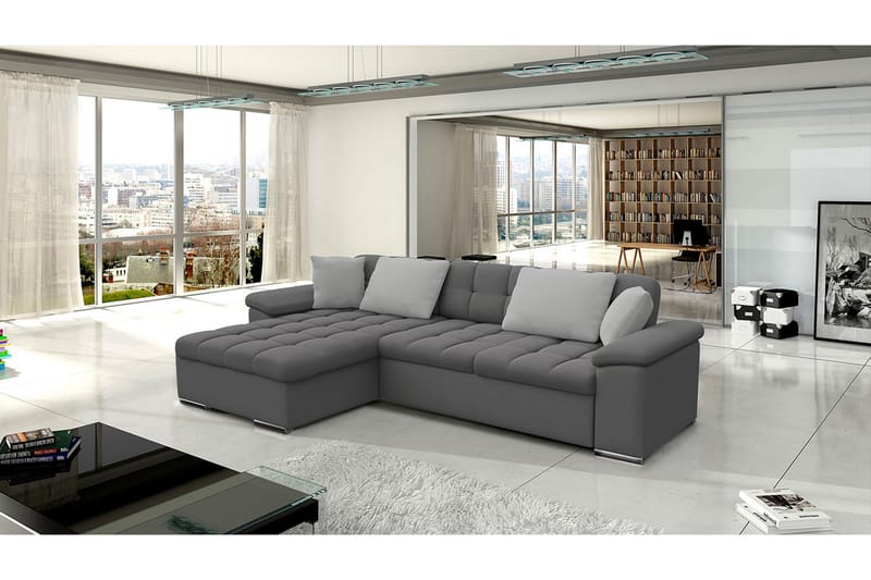 JINIMU Bäddsoffa m. Divan Förvaring 3-sits 227x129 Grå - Möbler - Vardagsrum - Bäddsoffor