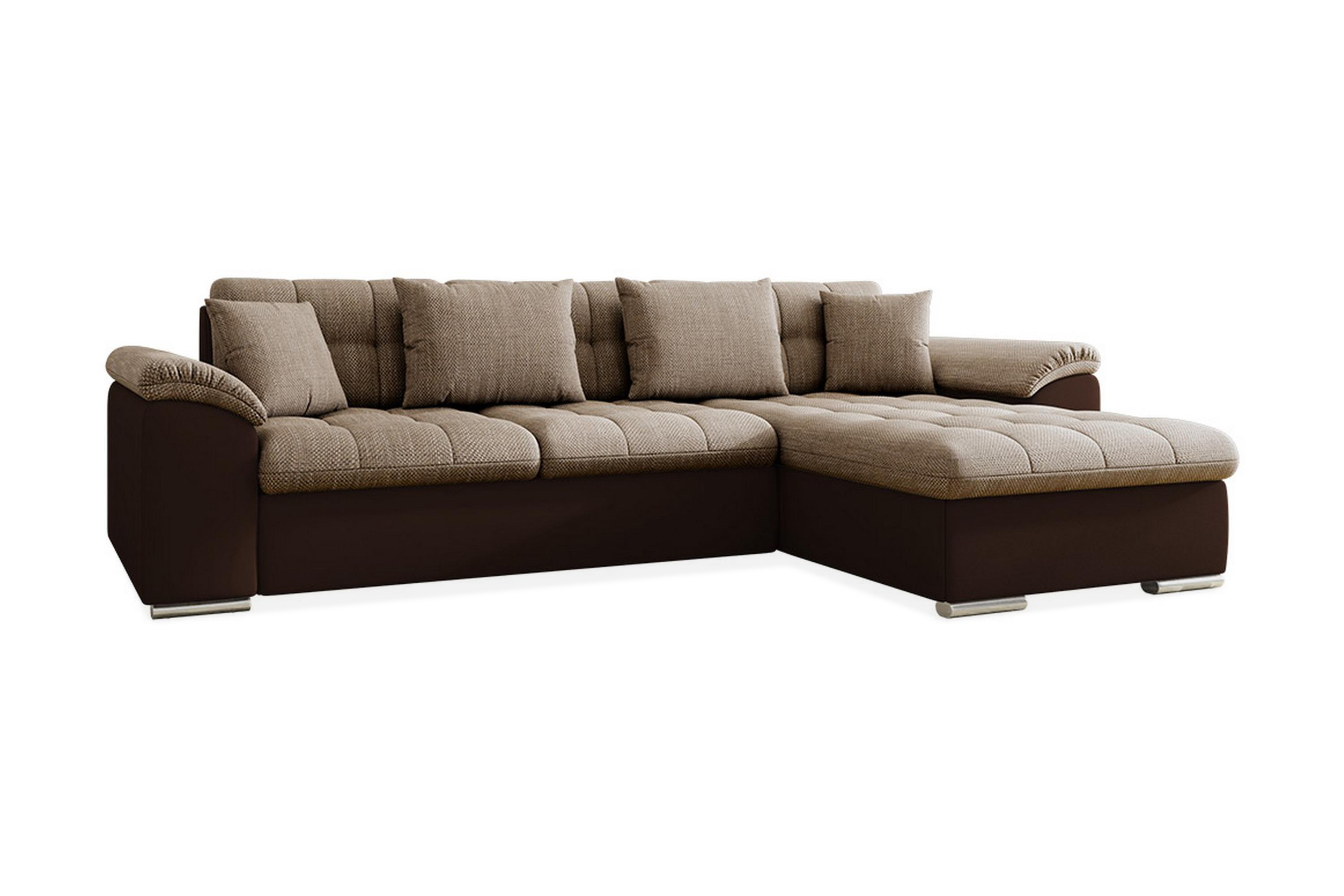 jinimu divanbäddsoffa 4-sits konstläder höger brun/beige - brun/beige