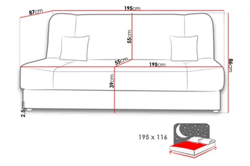 Jonas Bäddsoffa 195x87x86 cm - Grå - Möbler - Vardagsrum - Bäddsoffor