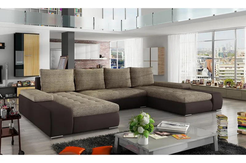 Jurtiga Bäddsoffa med Dubbeldivan - Beige/Brun - Möbler - Vardagsrum - Bäddsoffor - U bäddsoffa