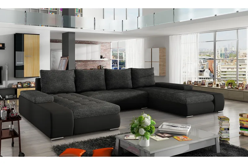 Jurtiga Bäddsoffa med Dubbeldivan - Grå/Svart - Möbler - Vardagsrum - Bäddsoffor - U bäddsoffa