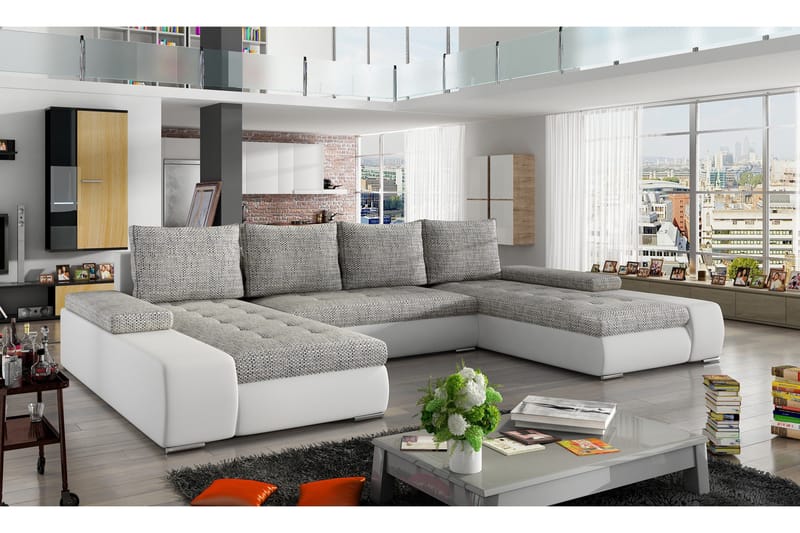 Jurtiga Bäddsoffa med Dubbeldivan - Grå/Vit - Möbler - Vardagsrum - Bäddsoffor - U bäddsoffa