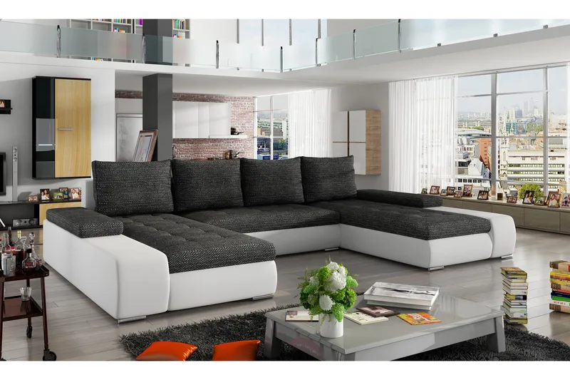 Jurtiga Bäddsoffa med Dubbeldivan, Grå/Vit