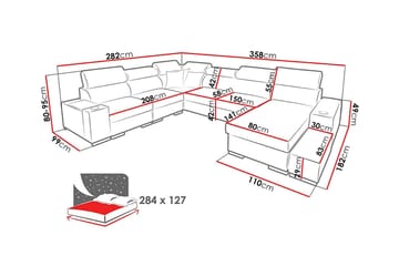 Kahundji Vänster Hörnbäddsoffa 127x284 cm med Förvaring i Tyg - Antracit - Möbler - Vardagsrum - Bäddsoffor