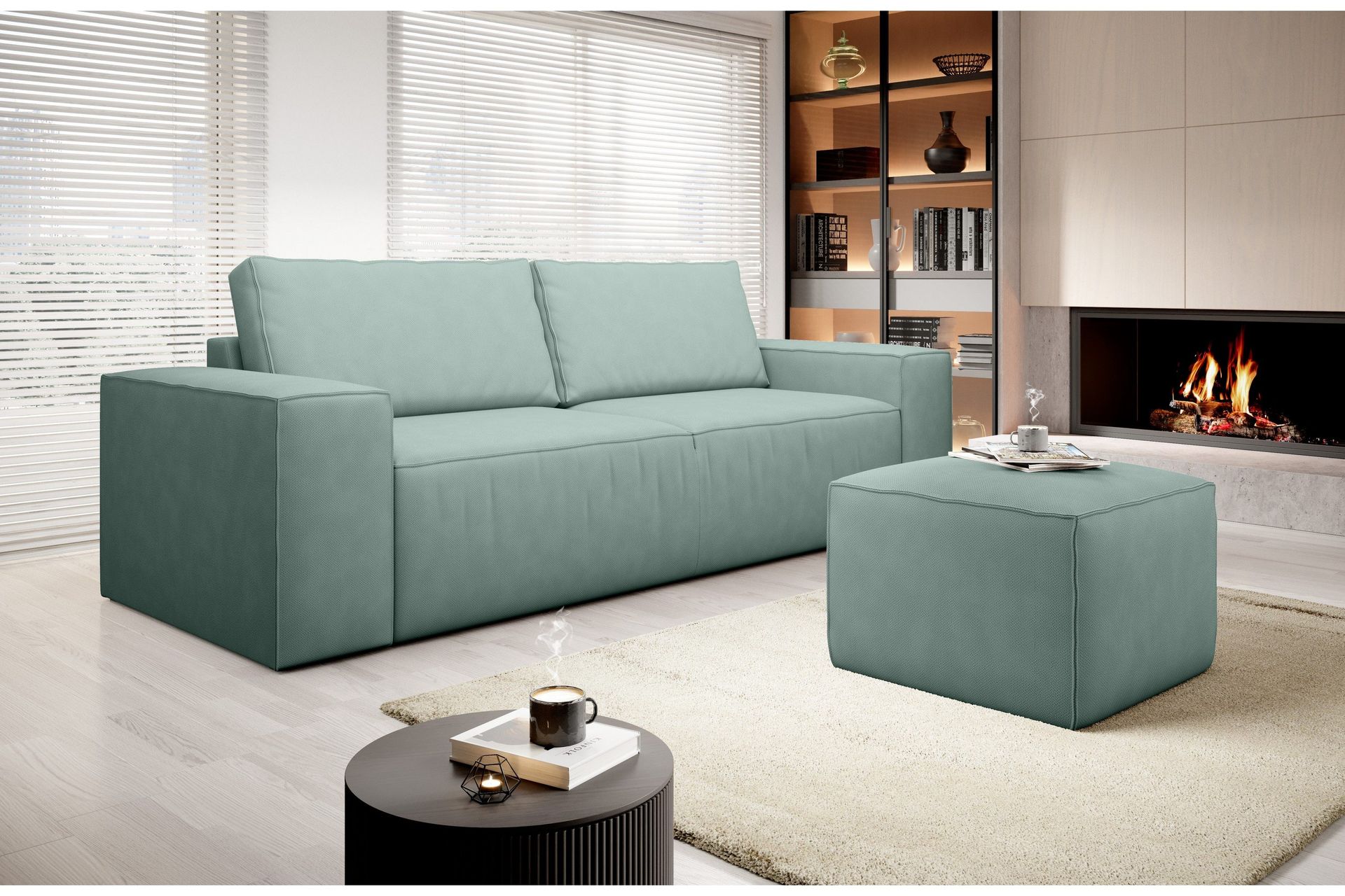 Kamli B&auml;ddsoffa 3-sits med F&ouml;rvaring - Ljusgr&ouml;n