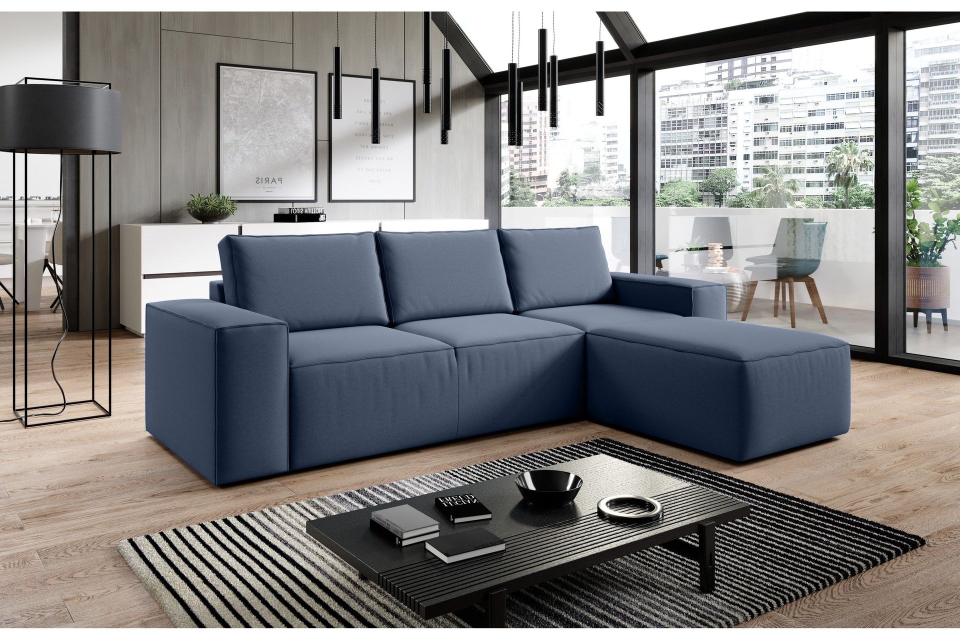 kamli bäddsoffa m. divan med förvaring - blå