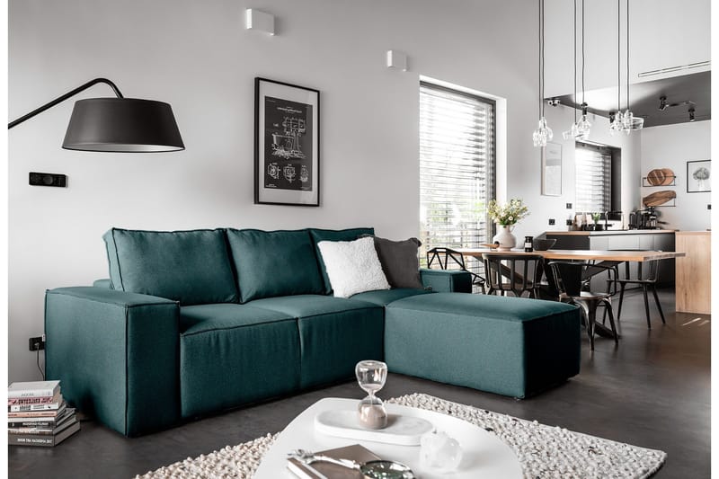 Kamli Bäddsoffa m. Divan med Förvaring, Blå
