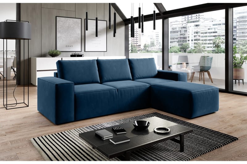 Kamli Bäddsoffa m. Divan med Förvaring, Blå