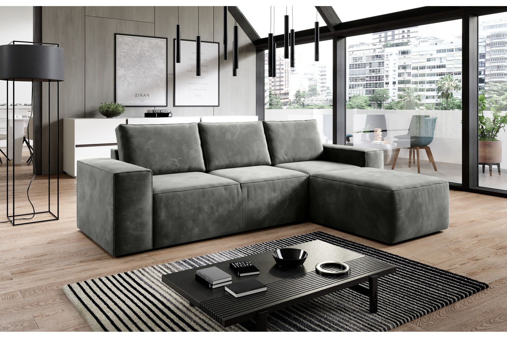 kamli bäddsoffa m. divan med förvaring - grå