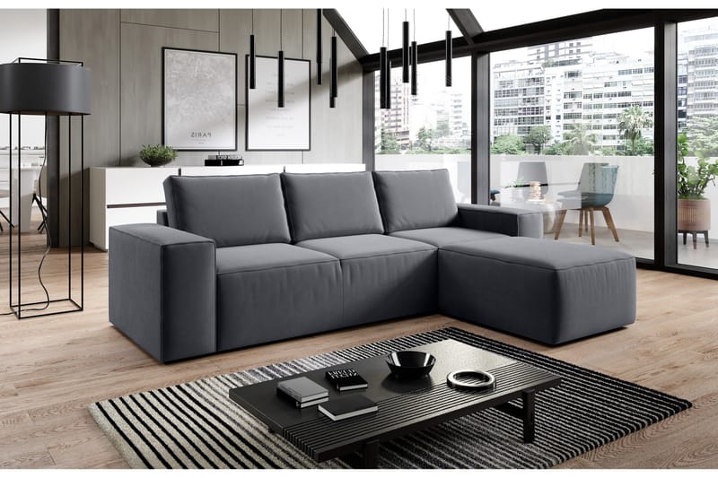 Kamli Bäddsoffa m. Divan med Förvaring, Mörkgrå