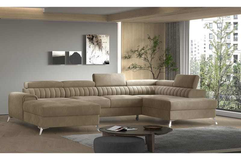 Kamran Bäddsoffa m. Divan och Schäslong med Förvaring - Beige - Möbler - Vardagsrum - Bäddsoffor - U bäddsoffa