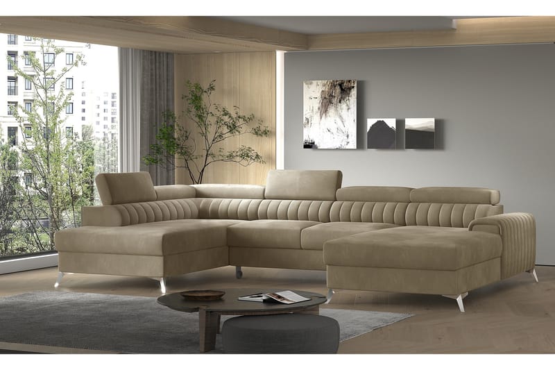 Kamran Bäddsoffa m. Divan och Schäslong med Förvaring - Beige - Möbler - Vardagsrum - Bäddsoffor - U bäddsoffa