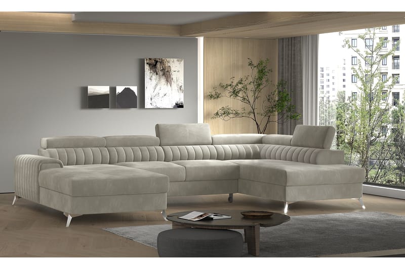 Kamran Bäddsoffa m. Divan och Schäslong med Förvaring - Beige - Möbler - Vardagsrum - Bäddsoffor - U bäddsoffa