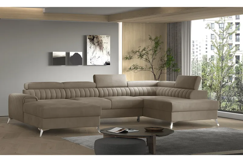 Kamran Bäddsoffa m. Divan och Schäslong med Förvaring - Beige - Möbler - Vardagsrum - Bäddsoffor - U bäddsoffa