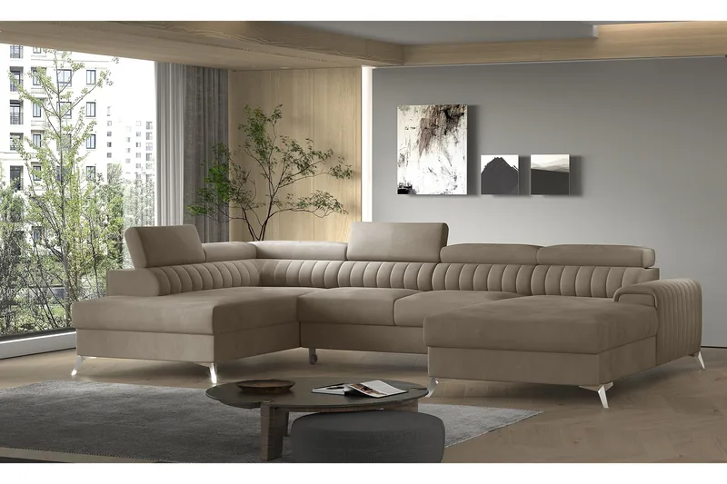 Kamran Bäddsoffa m. Divan och Schäslong med Förvaring - Beige - Möbler - Vardagsrum - Bäddsoffor - U bäddsoffa