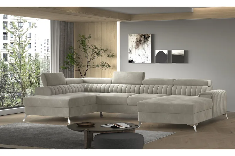 Kamran Bäddsoffa m. Divan och Schäslong med Förvaring - Beige - Möbler - Vardagsrum - Bäddsoffor - U bäddsoffa