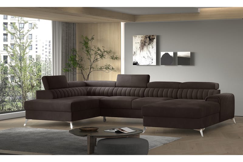 Kamran Bäddsoffa m. Divan och Schäslong med Förvaring - Brun - Möbler - Vardagsrum - Bäddsoffor - U bäddsoffa