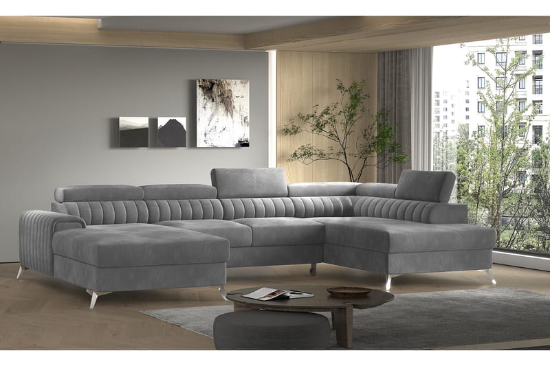 Kamran Bäddsoffa m. Divan och Schäslong med Förvaring, Grå