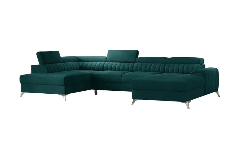 Kamran Bäddsoffa m. Divan och Schäslong med Förvaring, Grön