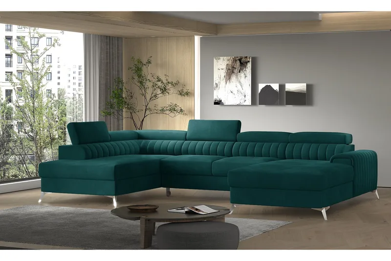 Kamran Bäddsoffa m. Divan och Schäslong med Förvaring - Grön - Möbler - Vardagsrum - Bäddsoffor - U bäddsoffa