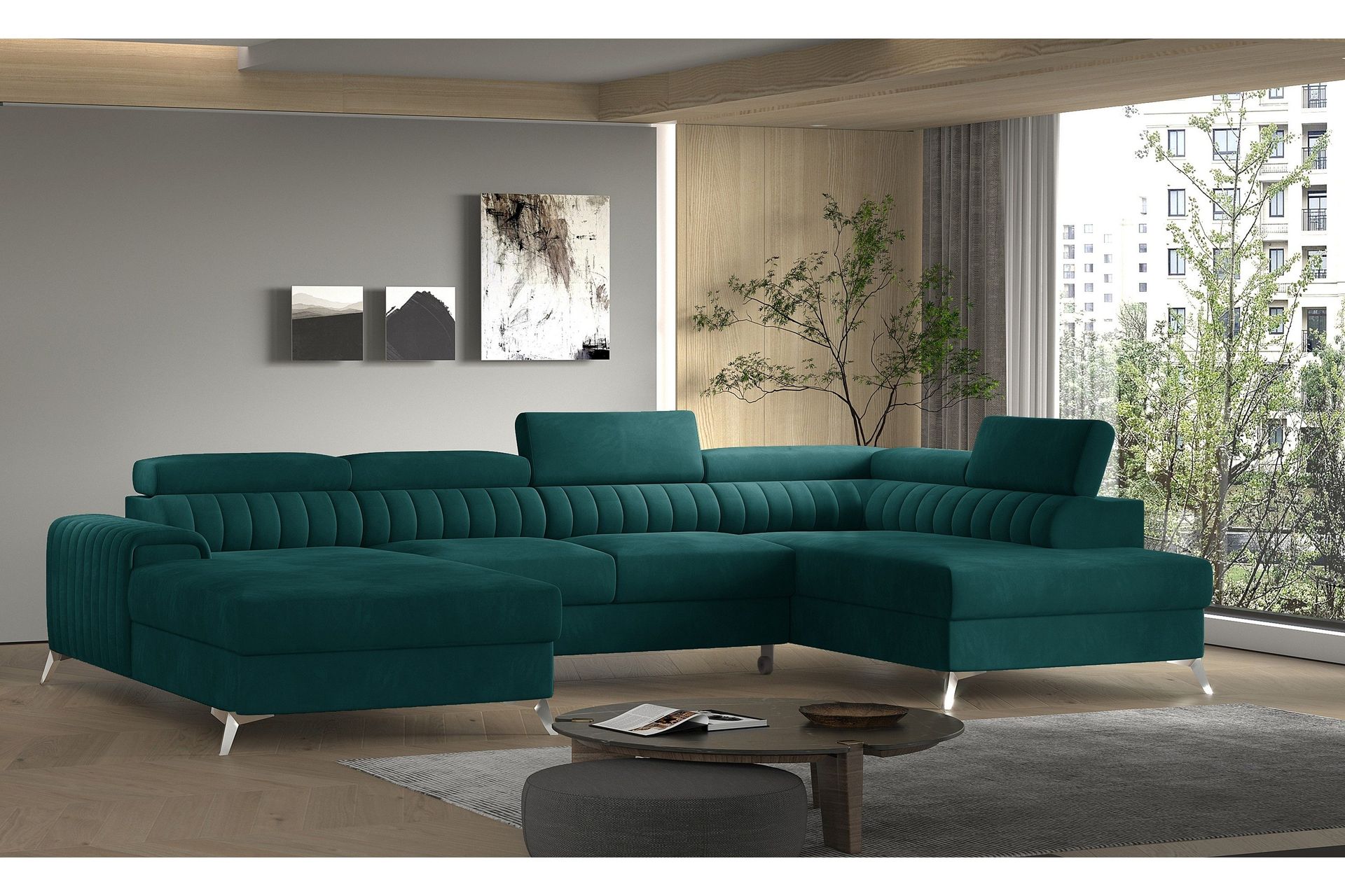 Kamran B&auml;ddsoffa m. Divan och Sch&auml;slong med F&ouml;rvaring - Gr&ouml;n