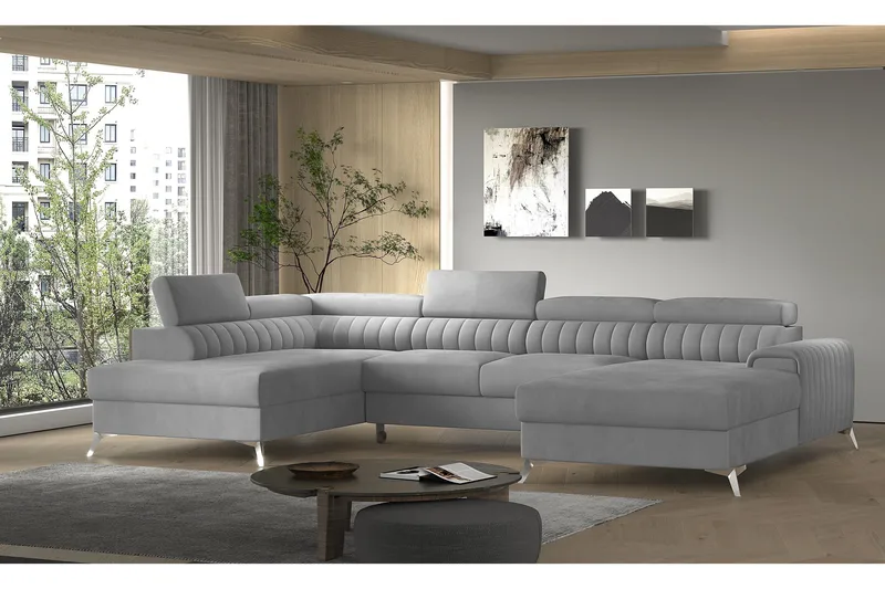 Kamran Bäddsoffa m. Divan och Schäslong med Förvaring - Ljusgrå - Möbler - Vardagsrum - Bäddsoffor - U bäddsoffa