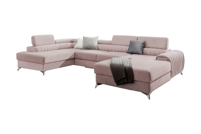Kamran Bäddsoffa m. Divan och Schäslong med Förvaring - Ljusrosa - Möbler - Vardagsrum - Bäddsoffor - U bäddsoffa